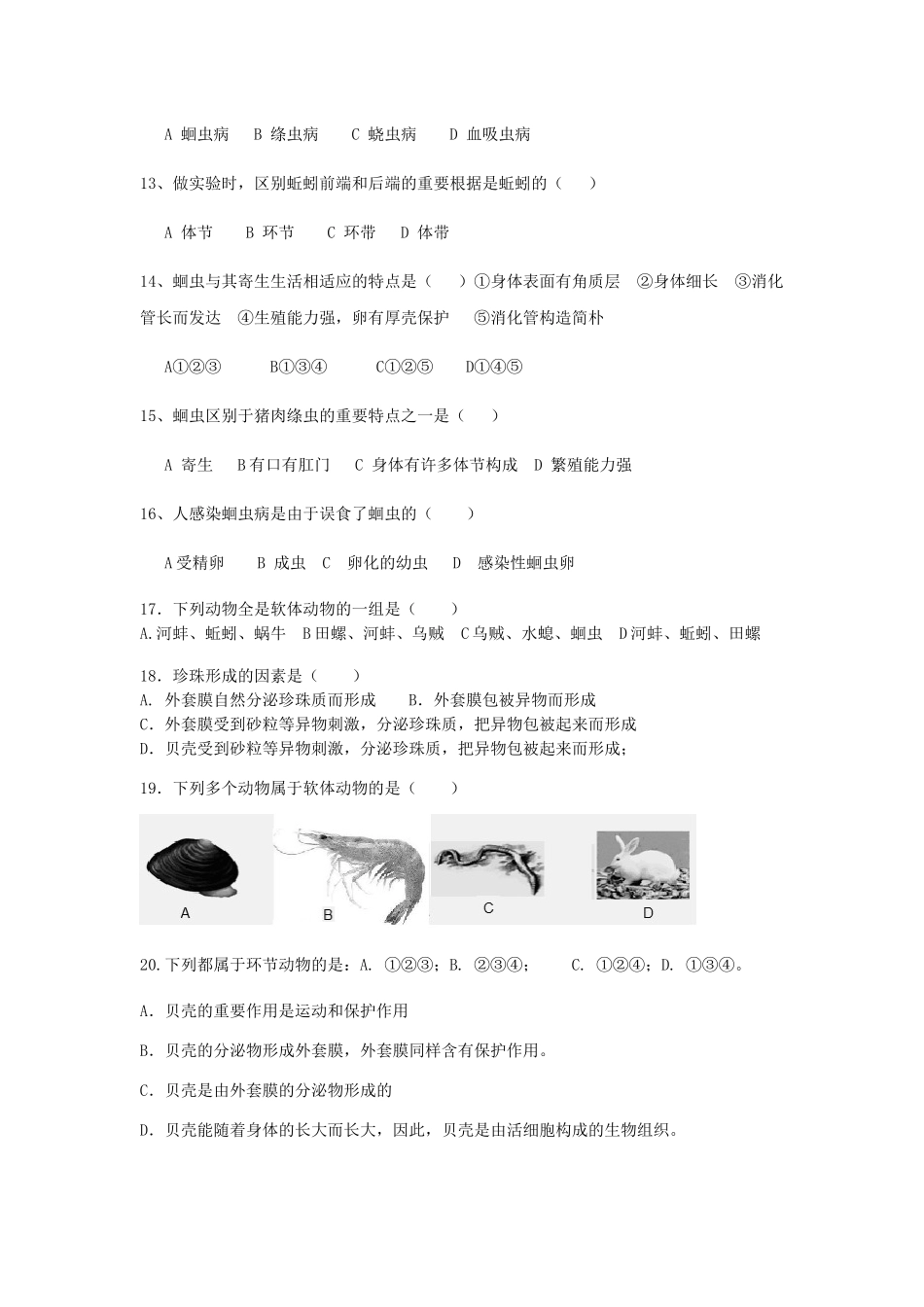 2025年无脊椎动物测试题_第2页