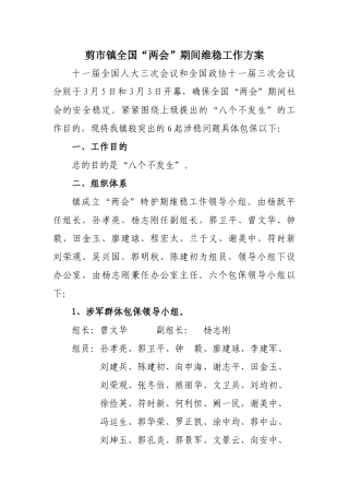 2025年剪市镇“两会”期间维稳工作方案