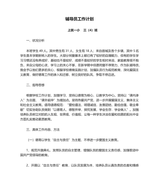 2025年小学辅导员工作计划