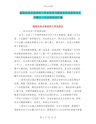 副县长在全县农村工作会发言与副县长在全县安全生产整合工作会的讲话汇编