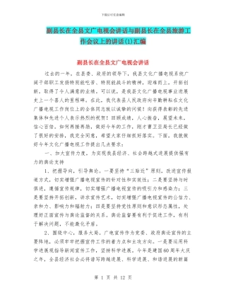 副县长在全县文广电视会讲话与副县长在全县旅游工作会议上的讲话(1)汇编