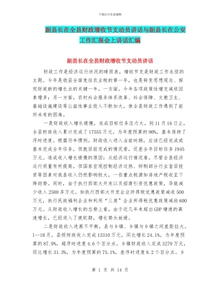 副县长在全县财政增收节支动员讲话与副县长在公安工作汇报会上讲话汇编