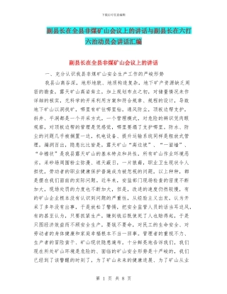 副县长在全县非煤矿山会议上的讲话与副县长在六打六治动员会讲话汇编