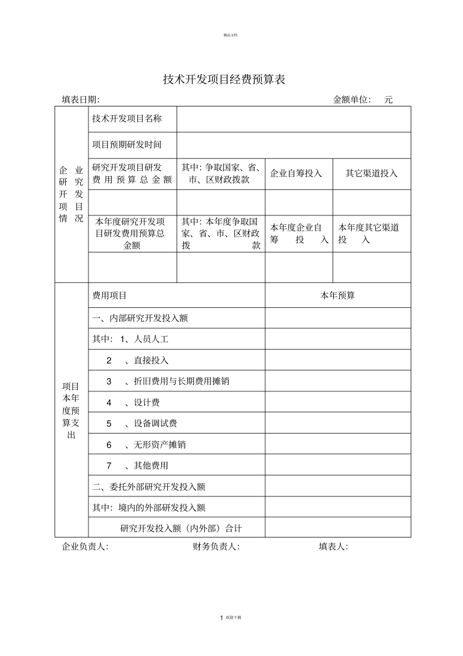 企业研发项目经费预算表_第1页