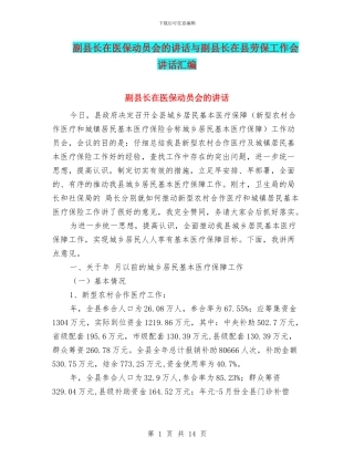 副县长在医保动员会的讲话与副县长在县劳保工作会讲话汇编