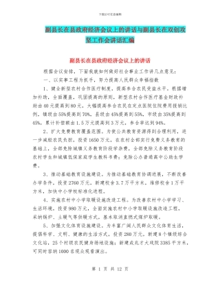 副县长在县政府经济会议上的讲话与副县长在双创攻坚工作会讲话汇编