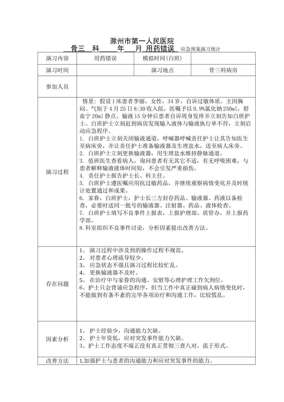 2025年用药错误应急预案演练记录_第1页