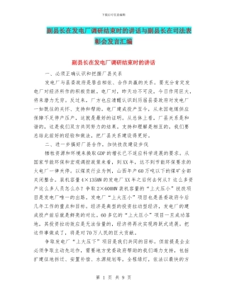 副县长在发电厂调研结束时的讲话与副县长在司法表彰会发言汇编