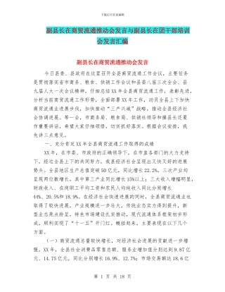 副县长在商贸流通推进会发言与副县长在团干部培训会发言汇编