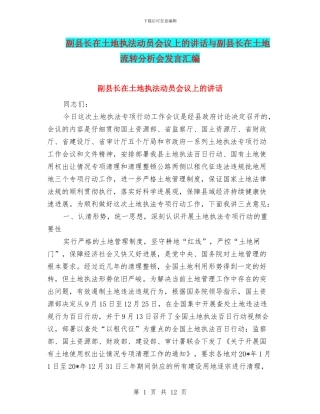 副县长在土地执法动员会议上的讲话与副县长在土地流转分析会发言汇编