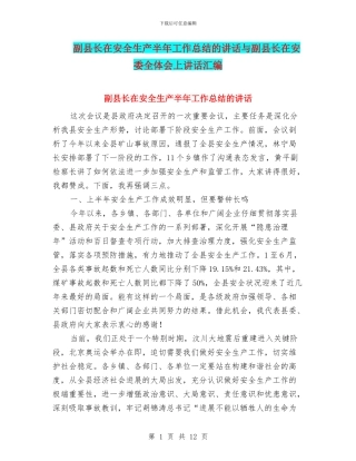 副县长在安全生产半年工作总结的讲话与副县长在安委全体会上讲话汇编