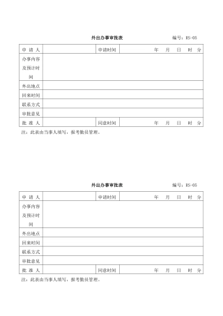2025年外出办事审批表