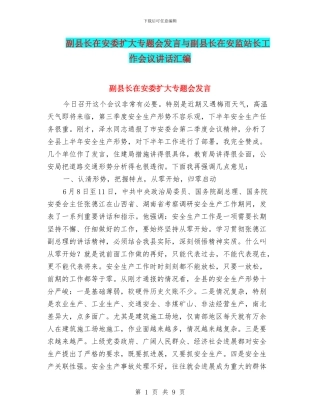 副县长在安委扩大专题会发言与副县长在安监站长工作会议讲话汇编