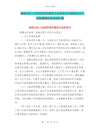 副县长在工业经济项目建设大会的发言与副县长在工会组建推进会讲话汇编