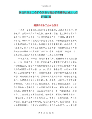 副县长在总工会扩会发言与副县长在慈善会成立大会讲话汇编