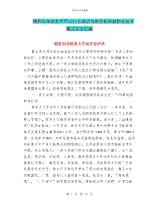 副县长在政务大厅运行会讲话与副县长在政协会议开幕式发言汇编