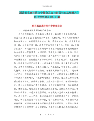 副县长在森林防火专题会发言与副县长在欢送新兵入伍仪式的讲话汇编