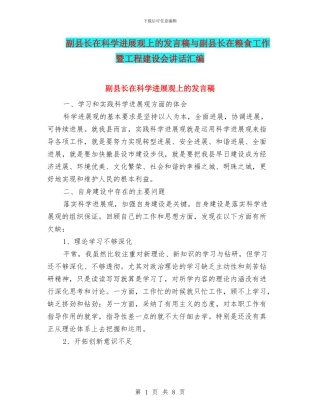 副县长在科学发展观上的发言稿与副县长在粮食工作暨工程建设会讲话汇编