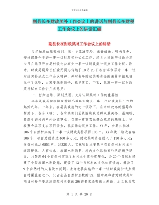 副县长在财政奖补工作会议上的讲话与副县长在财税工作会议上的讲话汇编