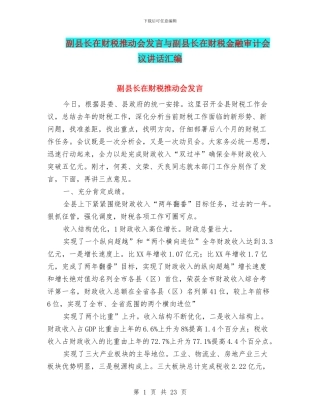 副县长在财税推进会发言与副县长在财税金融审计会议讲话汇编