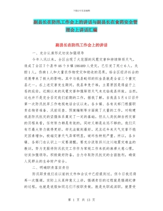 副县长在防汛工作会上的讲话与副县长在食药安全管理会上讲话汇编