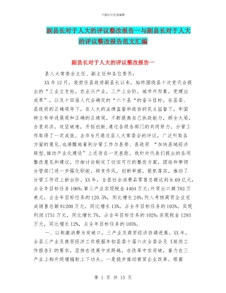 副县长对于人大的评议整改报告一与副县长对于人大的评议整改报告范文汇编