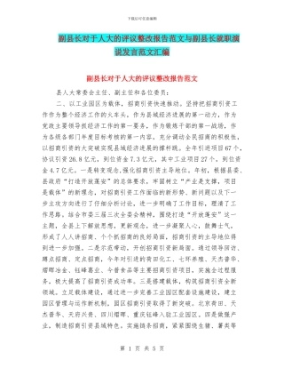 副县长对于人大的评议整改报告范文与副县长就职演说发言范文汇编