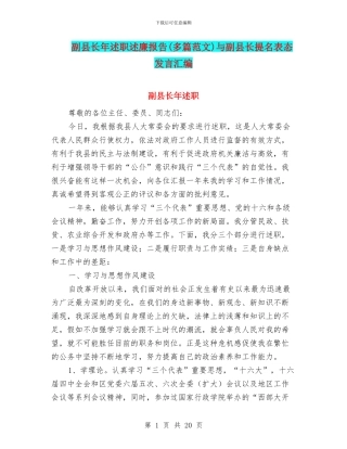 副县长年述职述廉报告与副县长提名表态发言汇编