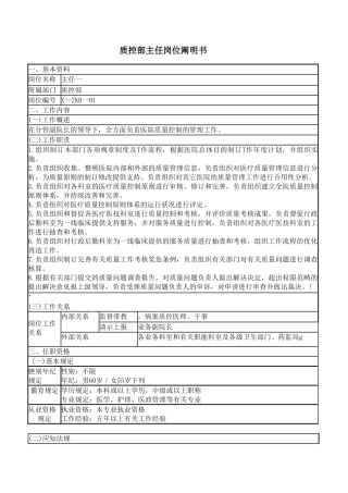2025年质控部岗位说明书