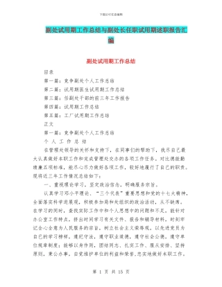 副处试用期工作总结与副处长任职试用期述职报告汇编