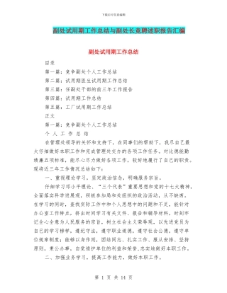 副处试用期工作总结与副处长竞聘述职报告汇编