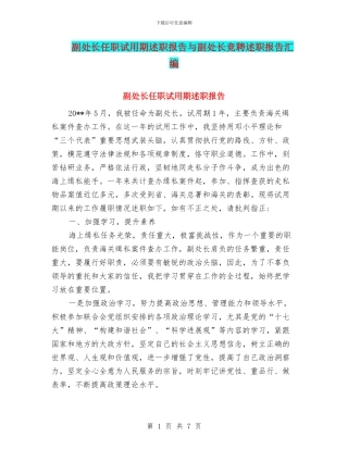副处长任职试用期述职报告与副处长竞聘述职报告汇编