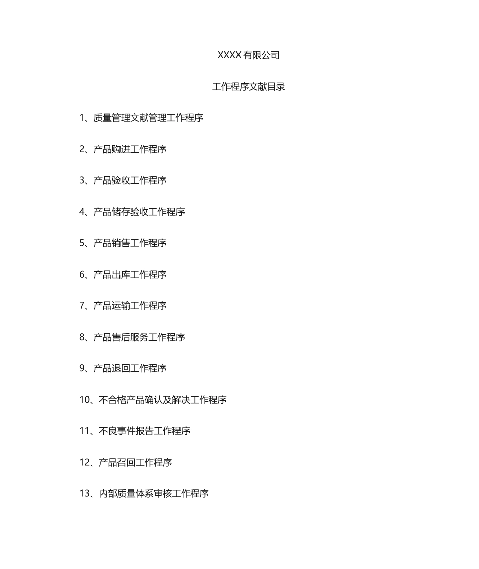 2025年医疗器械工作程序文件目录_第1页