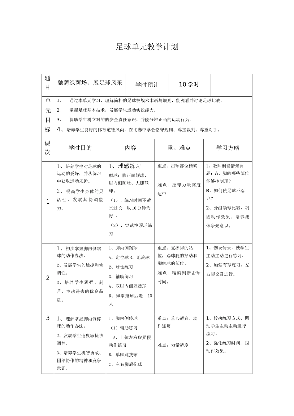 2025年足球单元教学计划_第1页