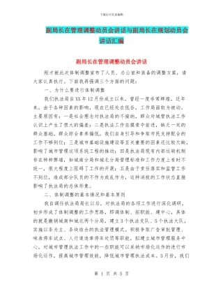 副局长在管理调整动员会讲话与副局长在规划动员会讲话汇编