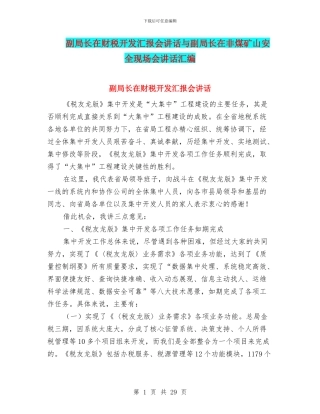 副局长在财税开发汇报会讲话与副局长在非煤矿山安全现场会讲话汇编