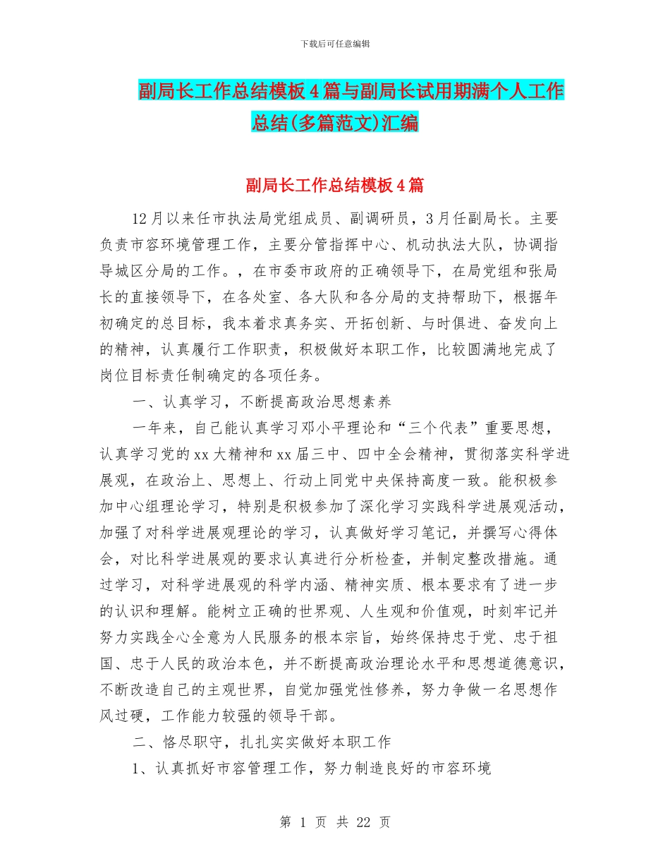 副局长工作总结模板4篇与副局长试用期满个人工作总结汇编_第1页