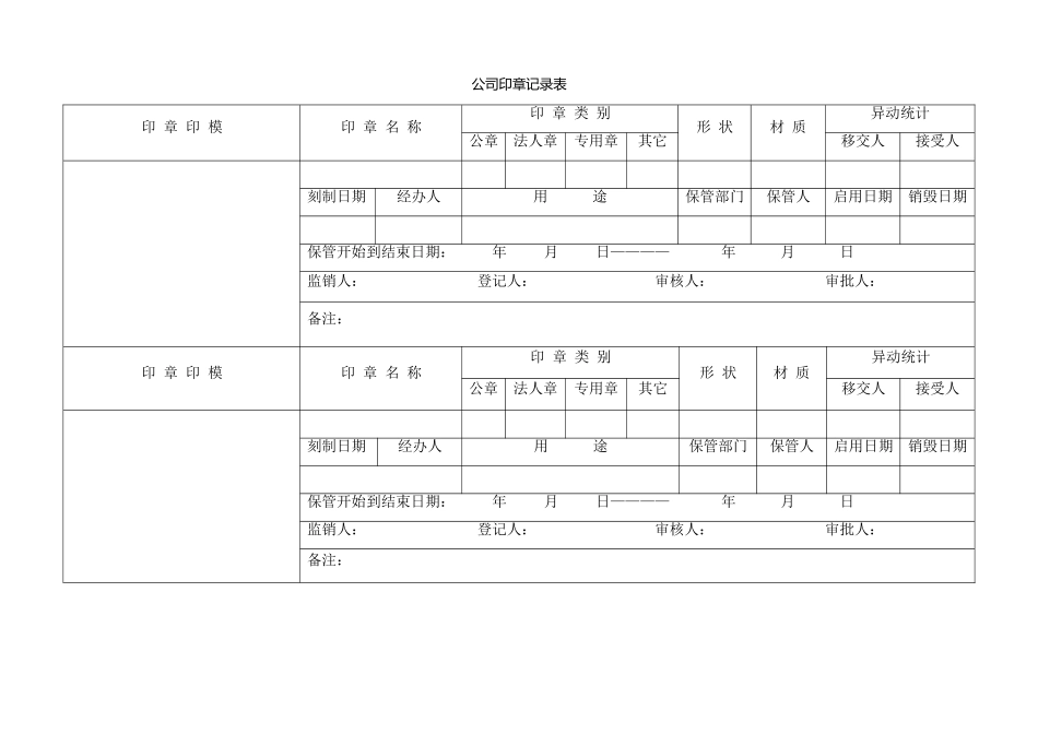 2025年公司印章登记表_第1页