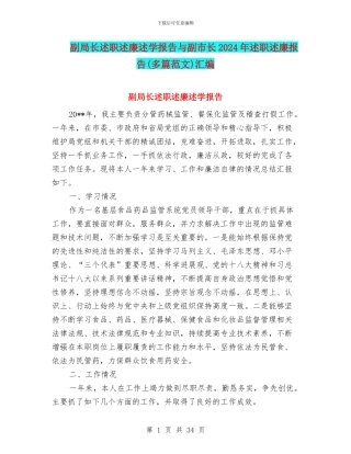 副局长述职述廉述学报告与副市长2024年述职述廉报告汇编