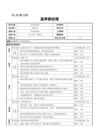 2025年监审部经理岗位职责说明书