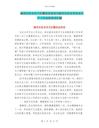 副市长在全市卫生整治会讲话与副市长在全市安全生产工作会的讲话汇编