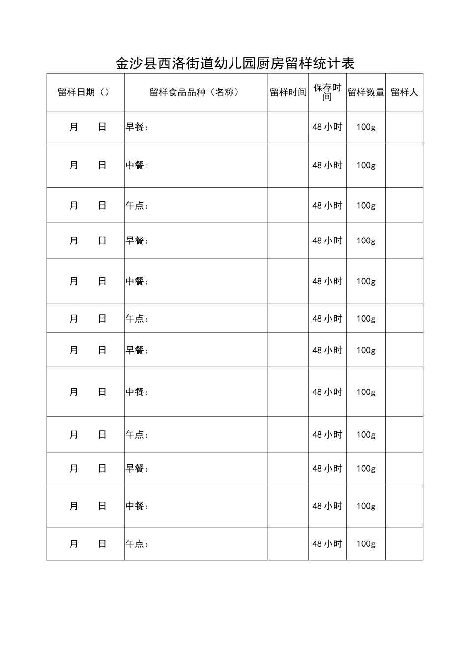 2025年幼儿园留样记录表_第1页