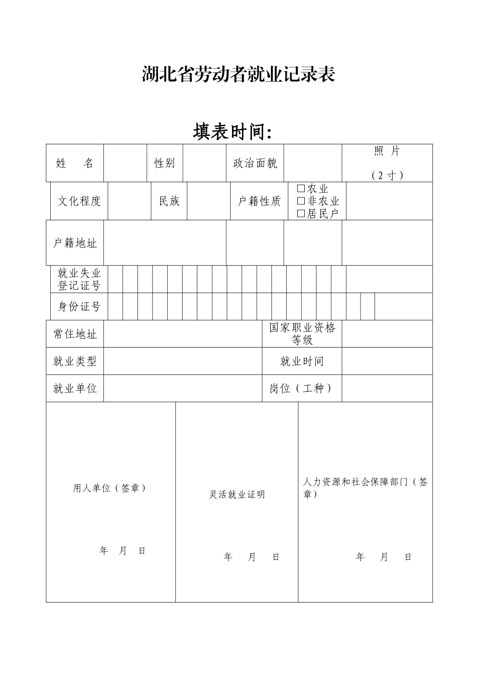 2025年湖北省劳动者就业登记表_第1页