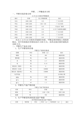 2025年甲醇市场及生产成本分析