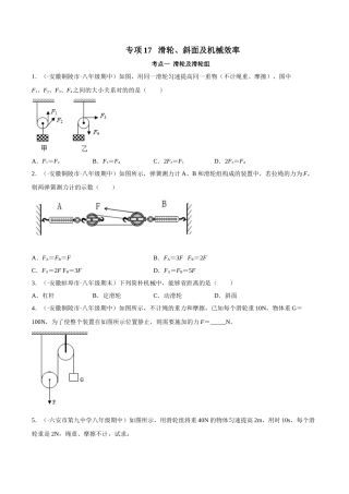2025年专题滑轮斜面及机械效率原卷版