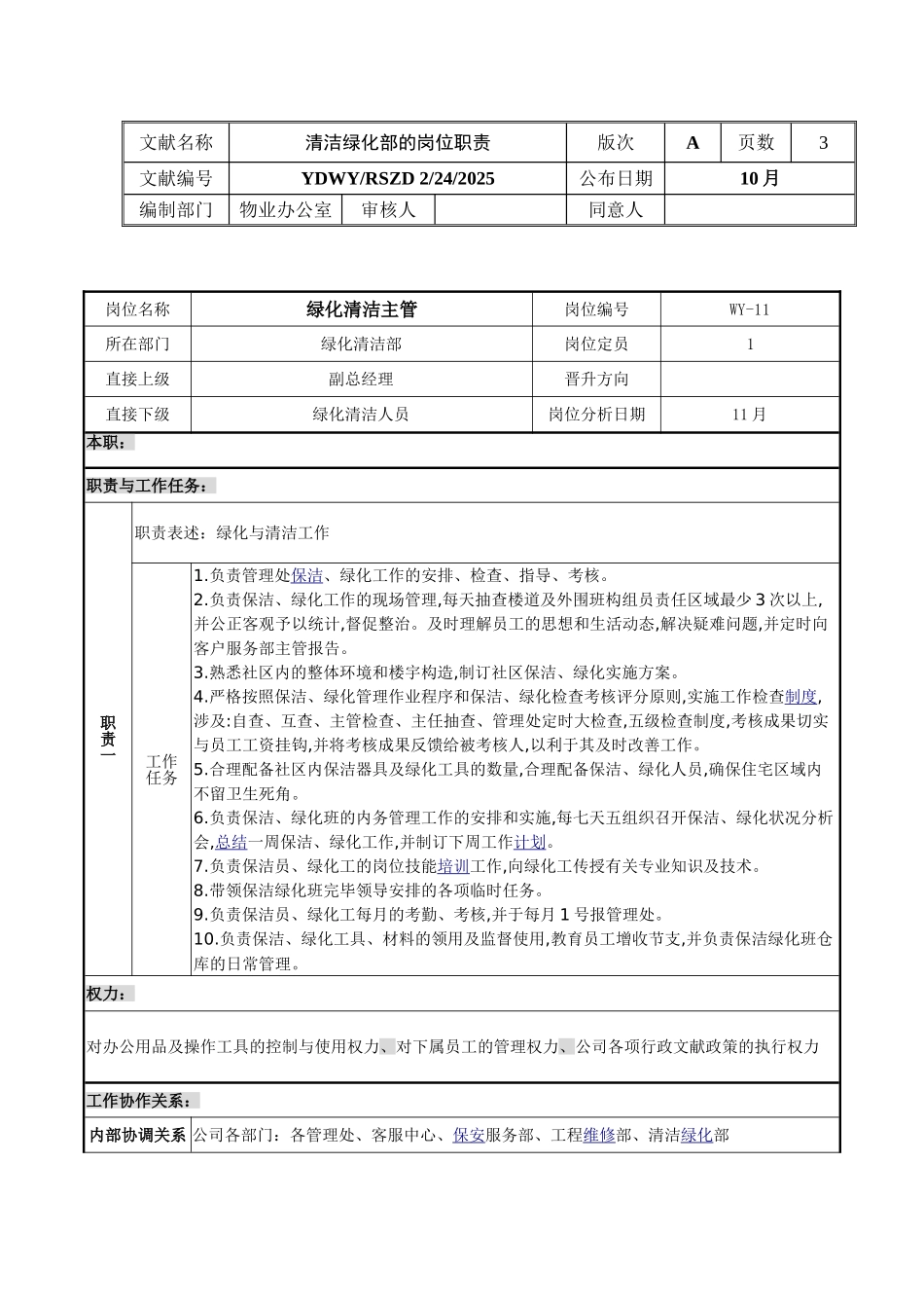 2025年物业绿化清洁部岗位职责_第1页