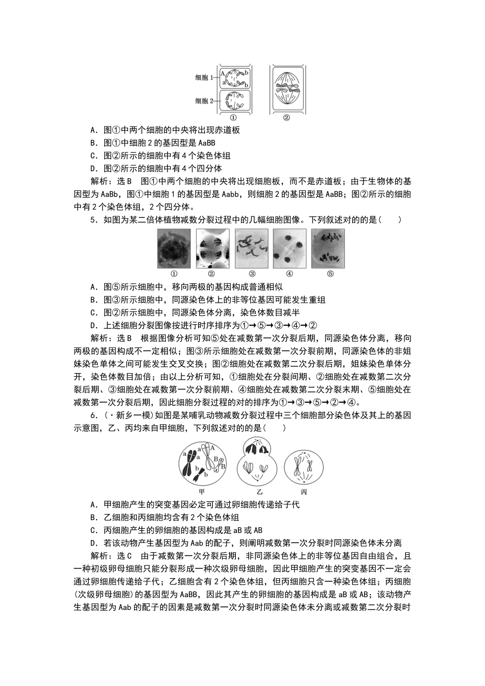 2025年减数分裂和受精作用测试题附解析_第2页