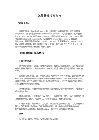 2025年纵隔肿瘤诊治指导建议