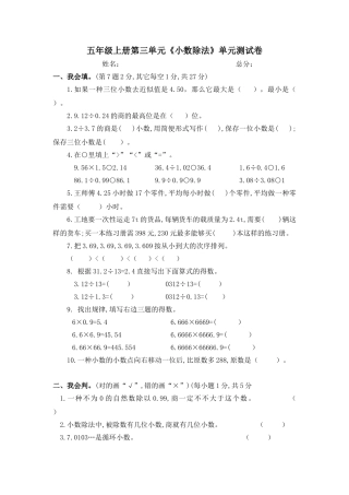2025年小数除法单元测试卷