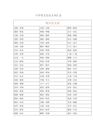 2025年小学语文近反义词汇总